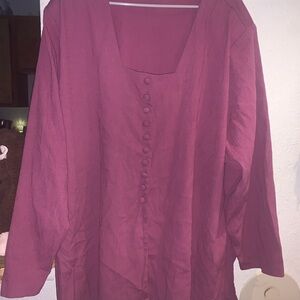 Women's Square Neck Button-Front Blouse — Raspberry